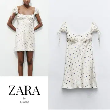 새상품급 ZARA 발레코아 새틴 꽃무늬 미니 원피스 (크림색)