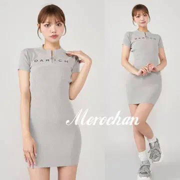 Darich 하프 지퍼 리브 니트 미니 원피스 그레이