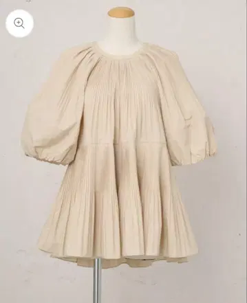 jemma.atelier 벌룬 슬리브 플리츠 튜닉 블라우스 베이지