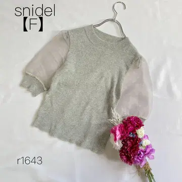 스나이델 시스루 소매 절개 컴팩트 니트 썸머 니트 반팔 그레이 [F]