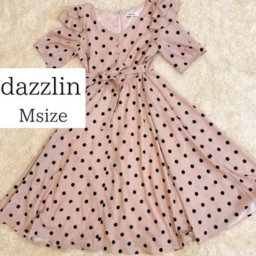 dazzlin 더스티 핑크 도트 무늬 프릴 소매 리본 원피스 M