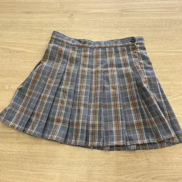 그레이 오렌지 체크 플리츠 스커트