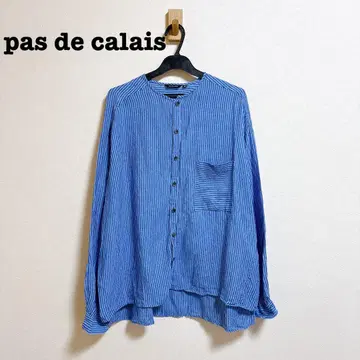 pas de calais 린넨 100% 밴드 카라 블라우스 스트라이프