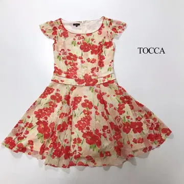 3865 TOCCA 토카 무릎 기장 원피스 꽃무늬 프렌치 슬리브 A 라인