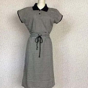 A-921 폴로 카라 티셔츠 보더 원피스 미사용 F 사이즈 블랙 검정