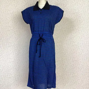 A-923 폴로 카라 티셔츠 보더 원피스 미사용품 F 사이즈 블루