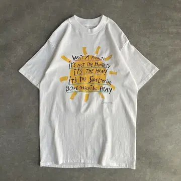 90s 메시지 프린트 티셔츠 USA제 소매 싱글 스티치 태양