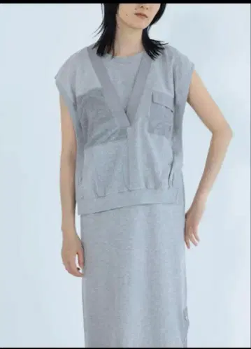 LASUD ACTIVE V넥 베스트 레이어드 원피스
