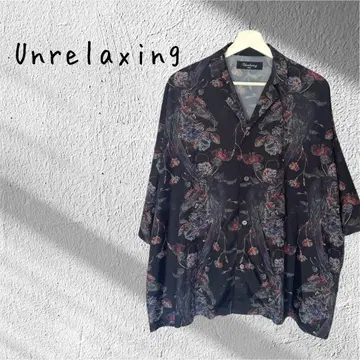 Unrelaxing 안릴랙싱 꽃과 새 패턴 오픈 카라 반팔 셔츠 차분한