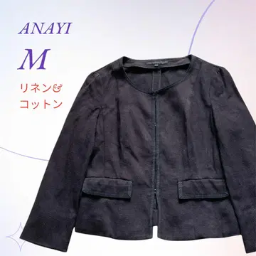 ANAYI 아나이/린넨 혼방 노카라 자켓 소매 짧은 블랙 38호