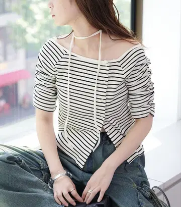 kastane 오프숄더 골지 5부 소매 티셔츠 화이트 XS