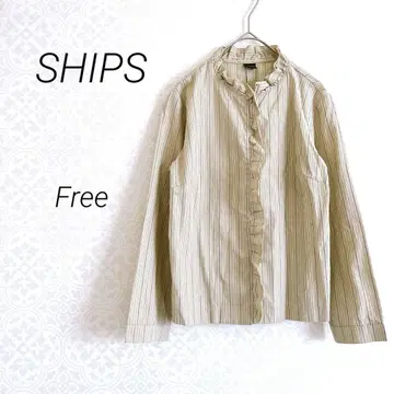쉽스 긴팔 셔츠 블라우스 Free 베이지 스트라이프 프릴