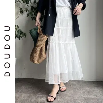 새상품 DOUDOU 레이스 셔링 티어드 스커트 두두