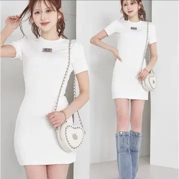 다리치 컷 데님 미니 원피스 화이트