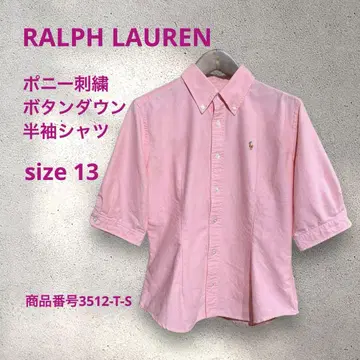 RALPH LAUREN 버튼 다운 셔츠 반팔 포니 자수 핑크