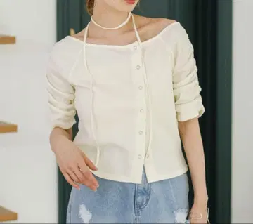 kastane 오프숄더 골지 5부 소매 티셔츠 아이보리 XS