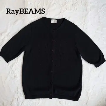 Ray BEAMS 레이빔즈 반팔 니트 가디건 면 100% 블랙