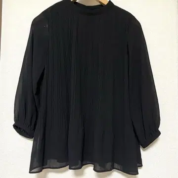플라스테 PLST 쉬폰 플리츠 블라우스 블랙 검정 시어