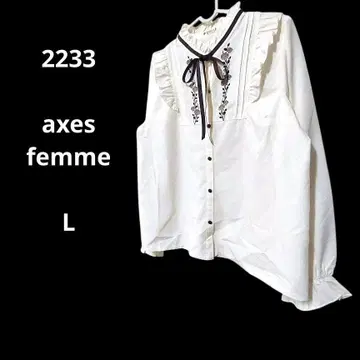 axes femme 프릴 화이트 셔츠 꽃무늬 자수 리본 귀여운 L