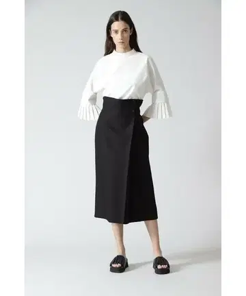 ADORE 백 조젯 린넨 스커트 린넨 랩 하이 웨스트 블랙 38