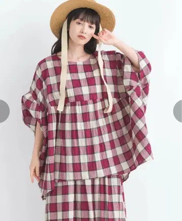 lupilien 루피리안 체크 루즈한 프릴 풀오버 빨간색
