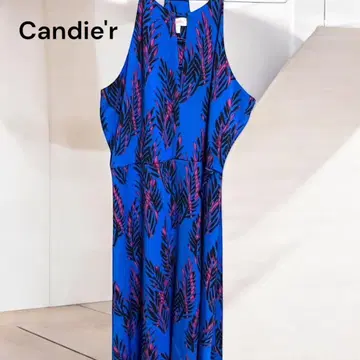 Candie'r 잎 패턴 롱 드레스 파랑 블루 원피스
