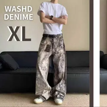 워시드 데님 리얼 트리 XL 배기 팬츠 와이드 팬츠 카모플라주