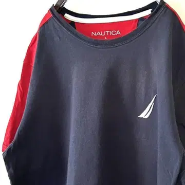 노티카 NAUTICA 로고 자수 배색 티셔츠 L 네이비 컬러 구제 의류