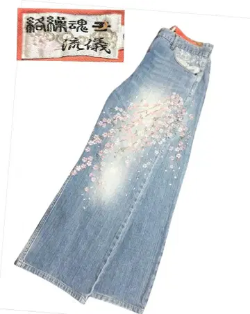 카라쿠리타마시 카라쿠리타마시 데님 38 일본풍 패턴 벚꽃 자수