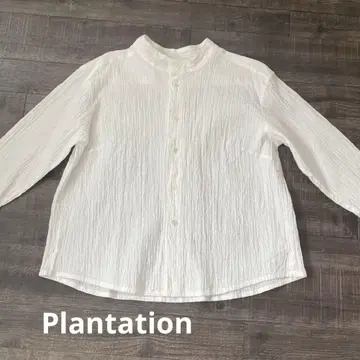 Plantation 플랜테이션 주름 가공 스탠드 카라 화이트 면 96%