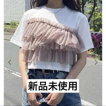 미사용 새상품 AS KNOW AS 튤 플라워 크롭 티셔츠