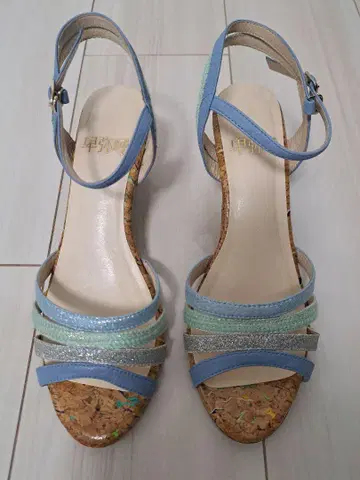 히메코 웨지 힐 샌들 블루 그린 실버 23.5cm