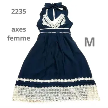 axes femme 네이비 슬리브리스 드레스 레이스 장식 리본 귀여운
