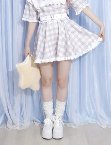 NOEMIE 체크 프릴 저리 치마바지 핑크