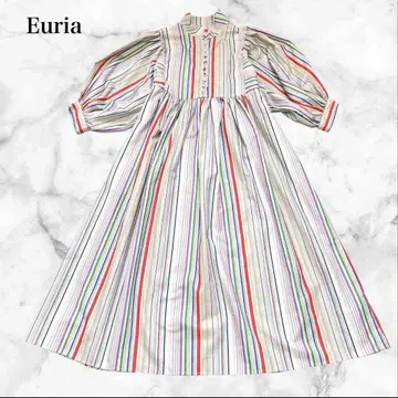 Euria 멀티 스트라이프 절개 원피스 (F) 싸개 버튼 벌룬 슬리브 봄