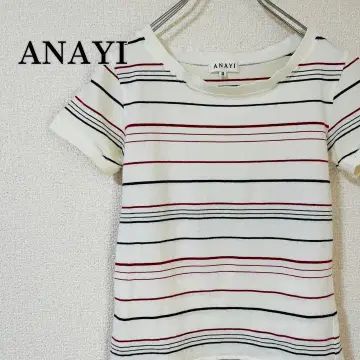 ANAYI 반팔 티셔츠 레드 블랙 스트라이프 일본제 사이즈 38 M