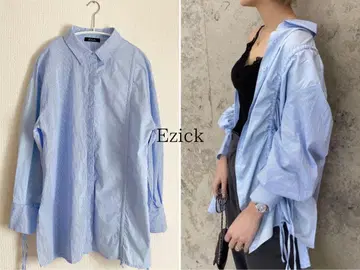 Ezick Ezick 셔츠 긴팔 무지 스트라이프 면100% 비대칭