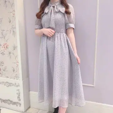 evelyn 에블린 도트 롱 원피스 아이스 그레이