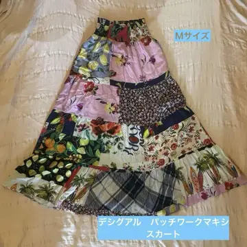 데시구알 패치워크 롱 스커트 맥시 멀티 컬러 올 패턴 M 사이즈