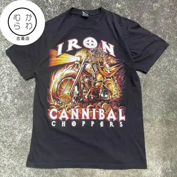 IRON CANNIBAL 바이커 프린트 티셔츠 L 블랙 00's