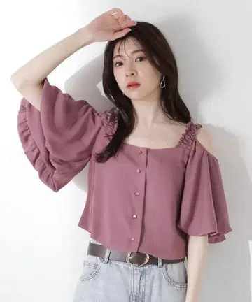 [프로포션 바디 드레싱] 신상 프릴 벌룬 셔츠 블라우스 핑크