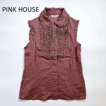 PINK HOUSE 피코 프릴 슬리브리스 블라우스 브라운 M 튤