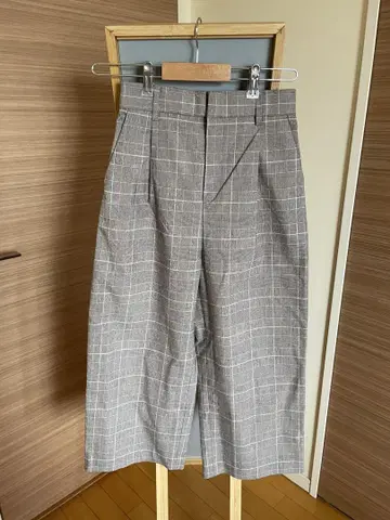 새상품급 글로벌 워크 와이드 팬츠 S 체크 무늬 턱