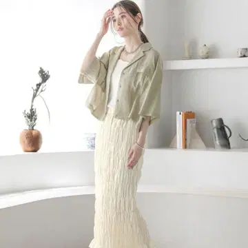 렙심 무지 셔링 스커트 아이보리 새상품급
