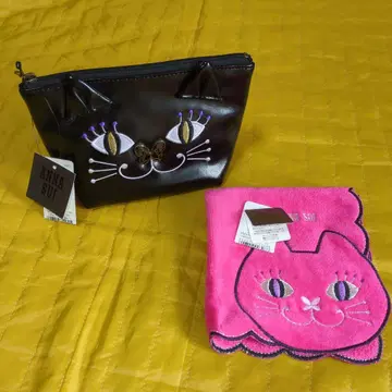 ANNA SUI 고양이 귀 파우치와 고양이 타월 세트
