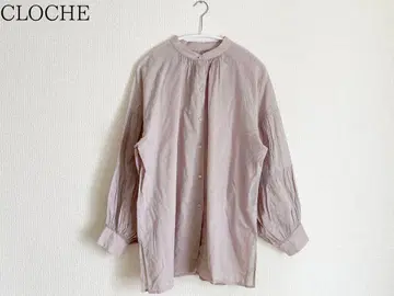 크로셰 CLOCHE 셔츠 긴팔 베이지 면100% 밴드 카라 02