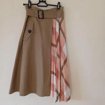 베이지 플리츠 롱 스커트 허리 80cm