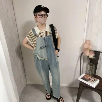 여성용 데님 살로펫 비대칭 라이트 블루 프린지 세련된