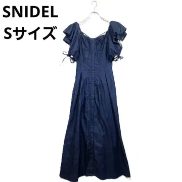 SNIDEL 플레어 원피스 S 롱 기장 네이비 데님풍 프릴 소매 봄/여름