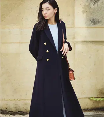Sirin 울 100% 더블 롱 코트 네이비 S